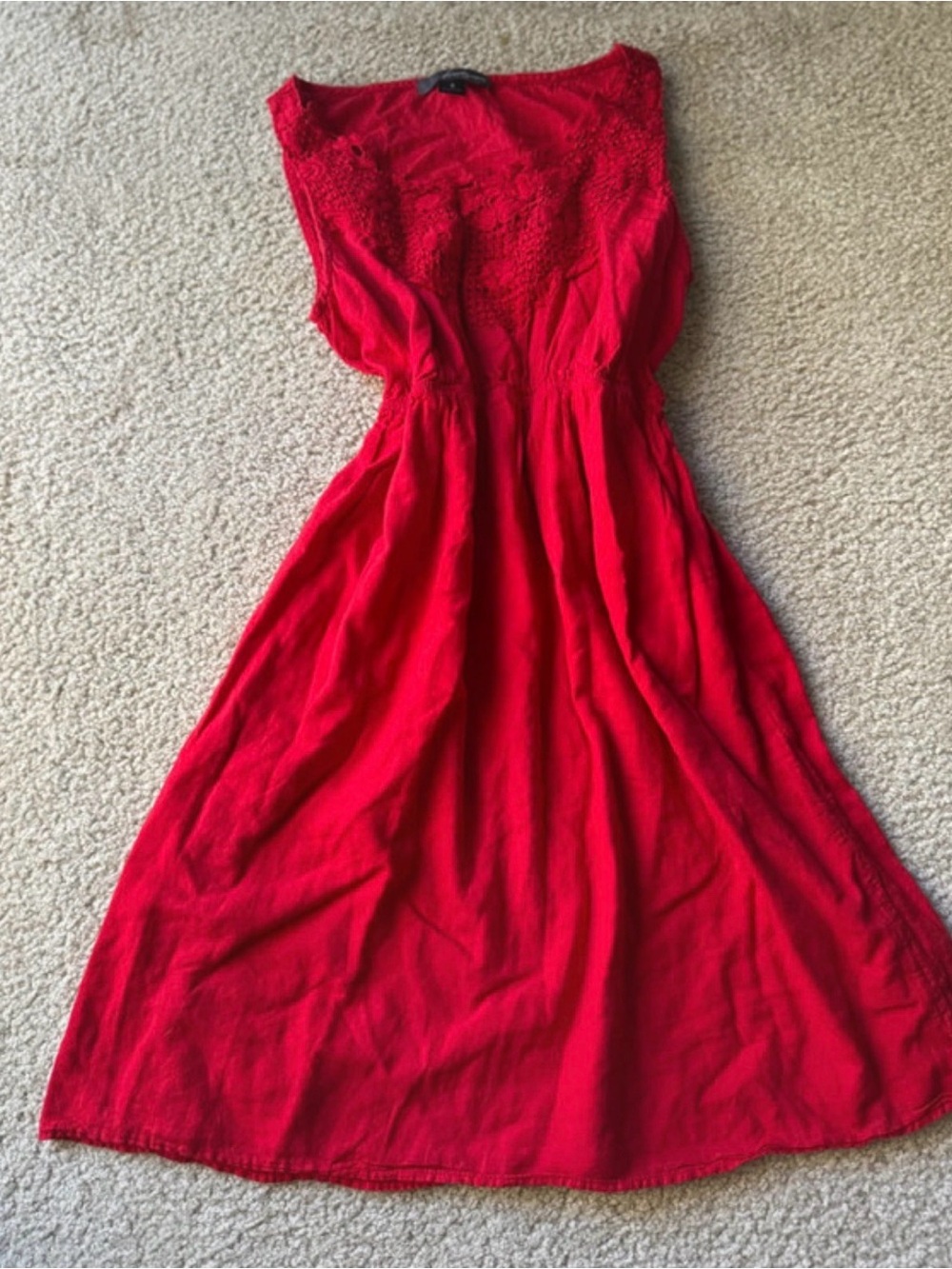 Vintage 2000s Forever 21 Red Crochet Yoke Maxi Dressfit flare y2k